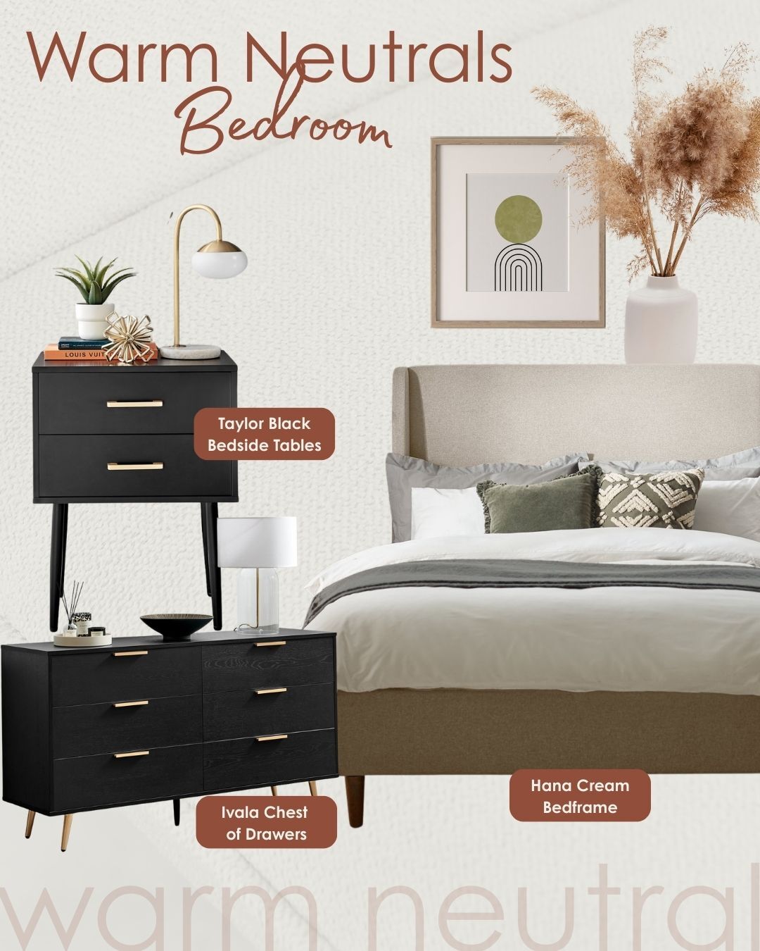 warm neutrals bedroom mood board