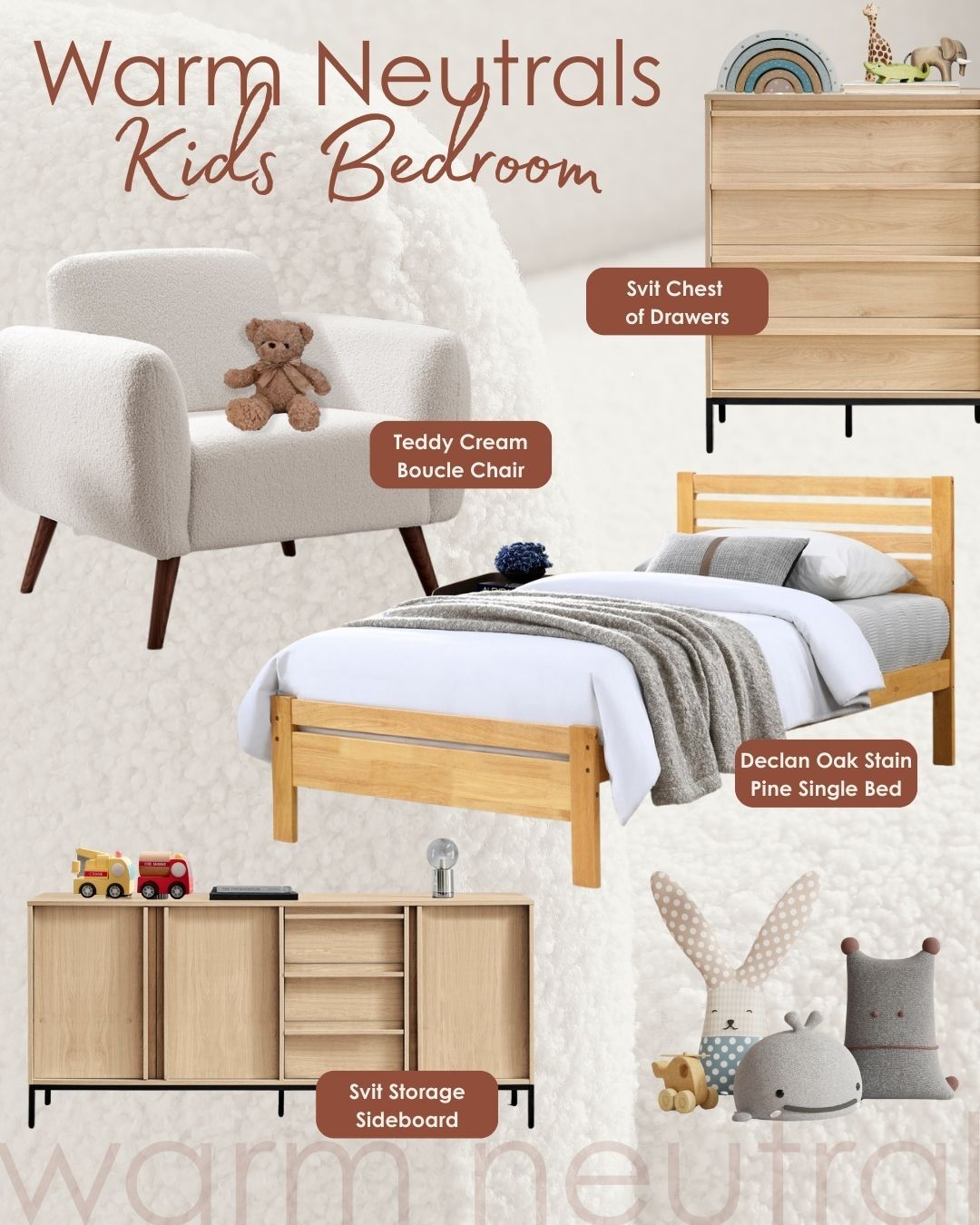 warm neutrals children's bedroom mood board
