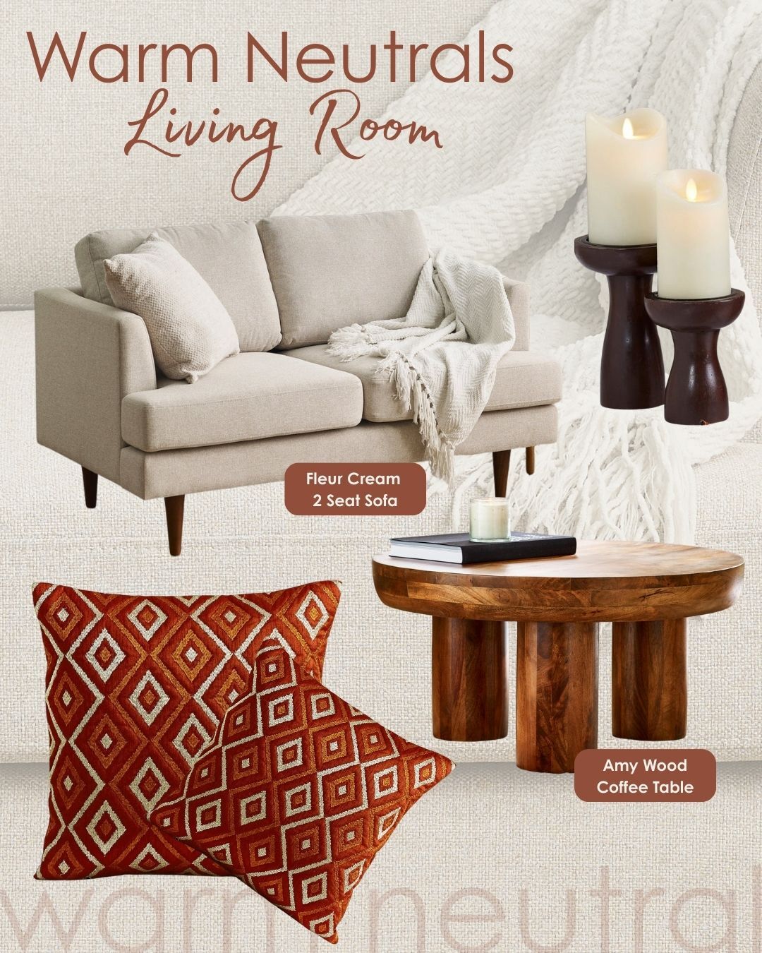 warm neutrals living room mood board