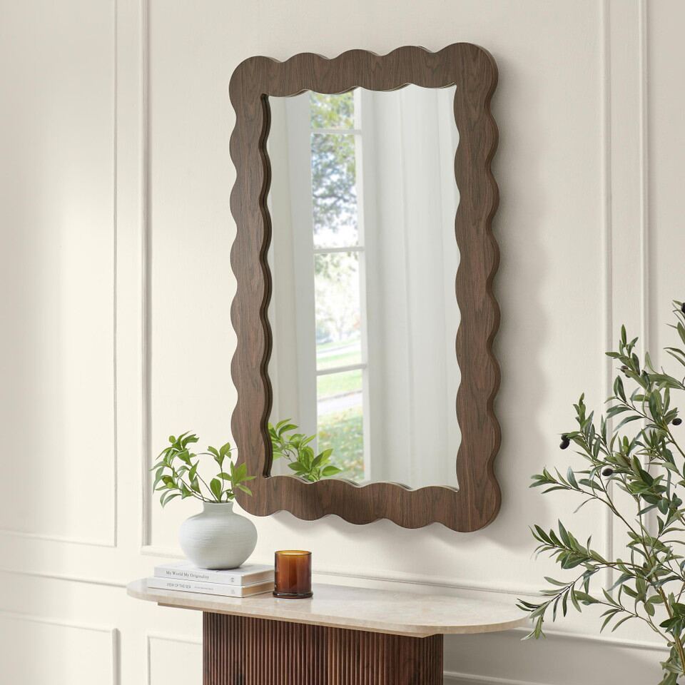 dark wooden wiggle frame wall mirror 