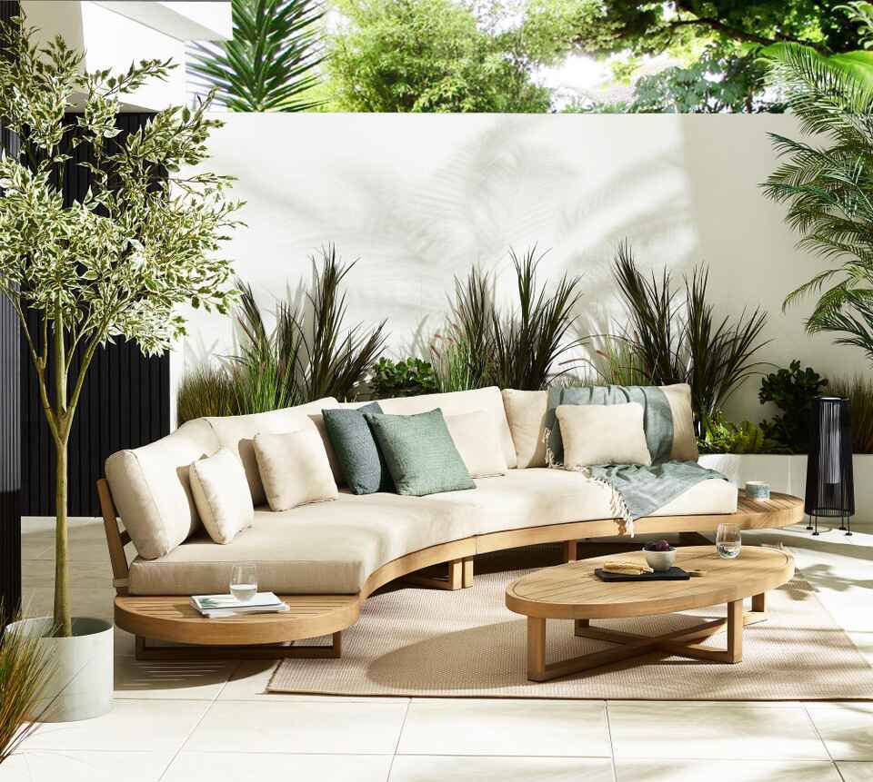 wooden curved garden sofa